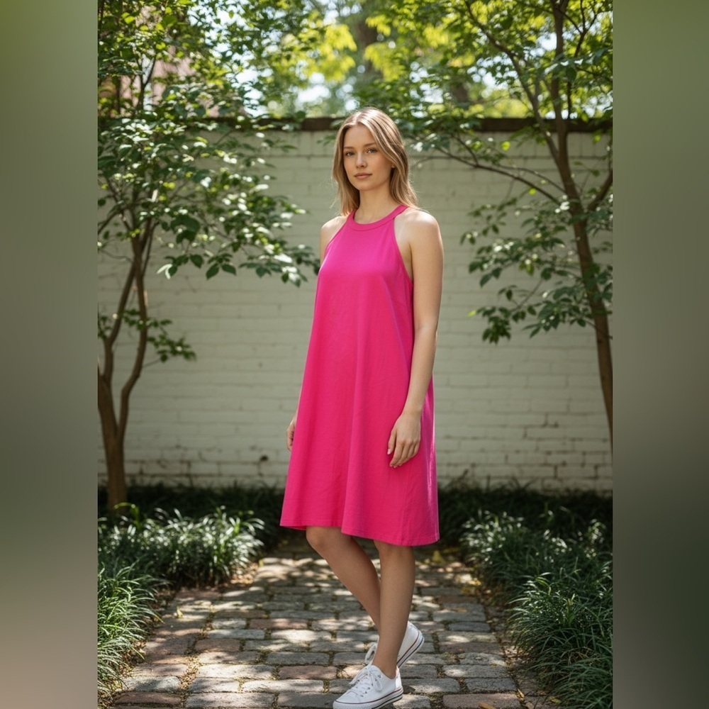 Vibrant Pink Linen Sleeveless Dress